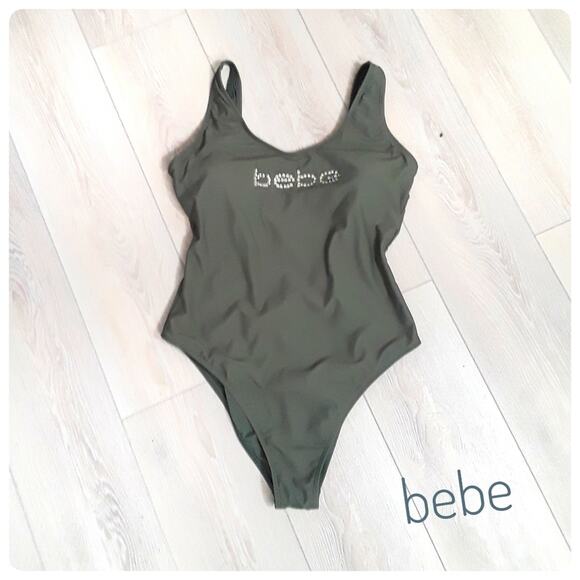 BEBE One Piece Swimsuit Fatigue Green Bathing Suit Size XL Beach Swimwear Summer - Picture 1 of 8